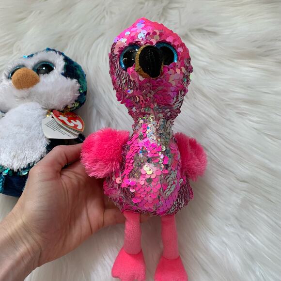 Ty Flippables Set of 2 Flip Sequin Pinky Flamingo and Payton Penguin - Picture 5 of 7